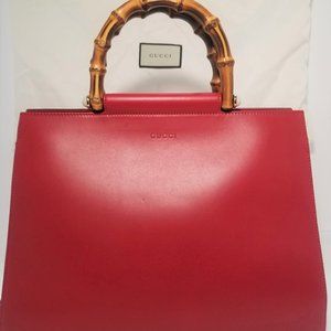 GUCCI Authentic Brand New Large Nymphaea Bamboo Top Handle Bag